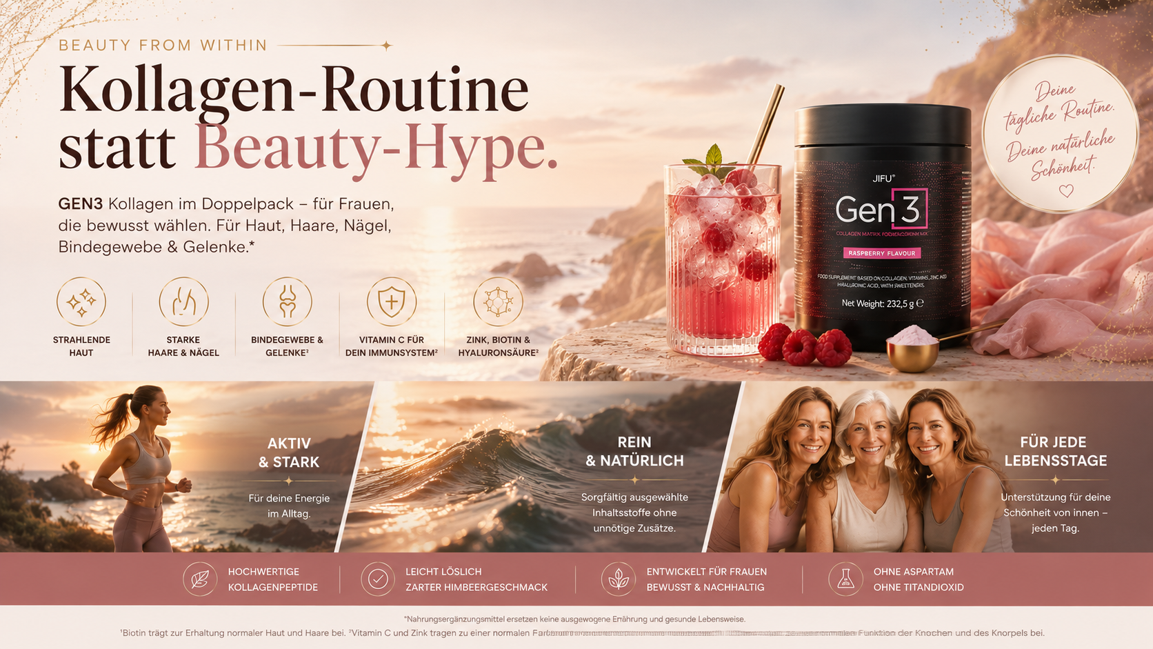GEN3 Kollagen im Doppelpack mit Himbeerdrink, Beauty von innen und Kollagen Routine