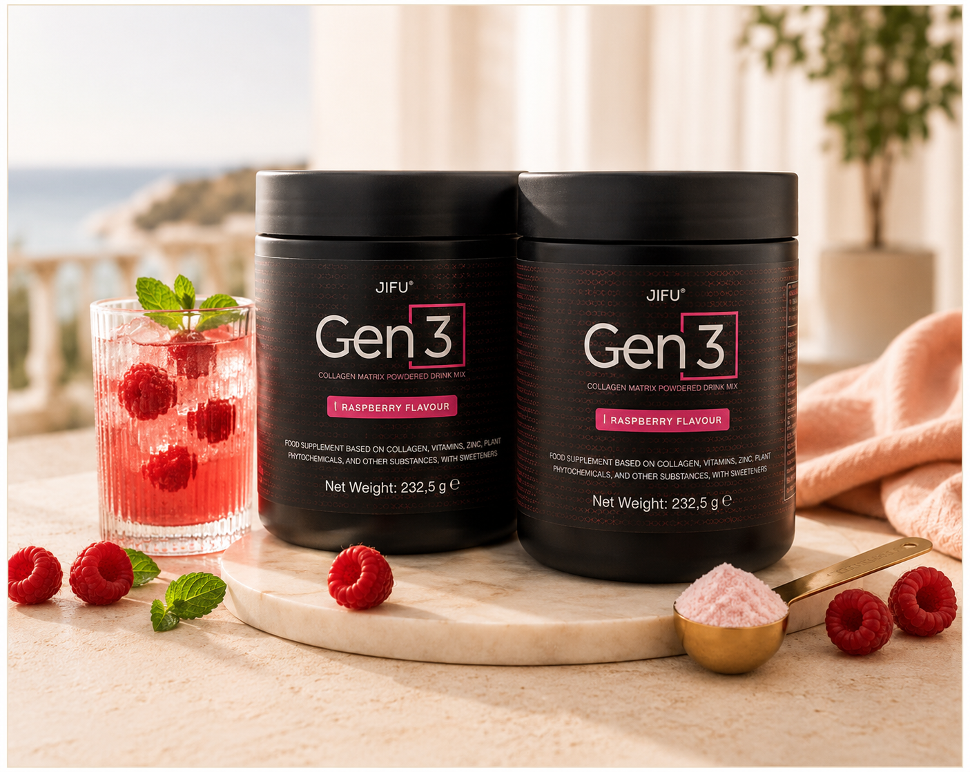 GEN3 Kollagen Doppelpack mit Collagen Peptides und Himbeerdrink