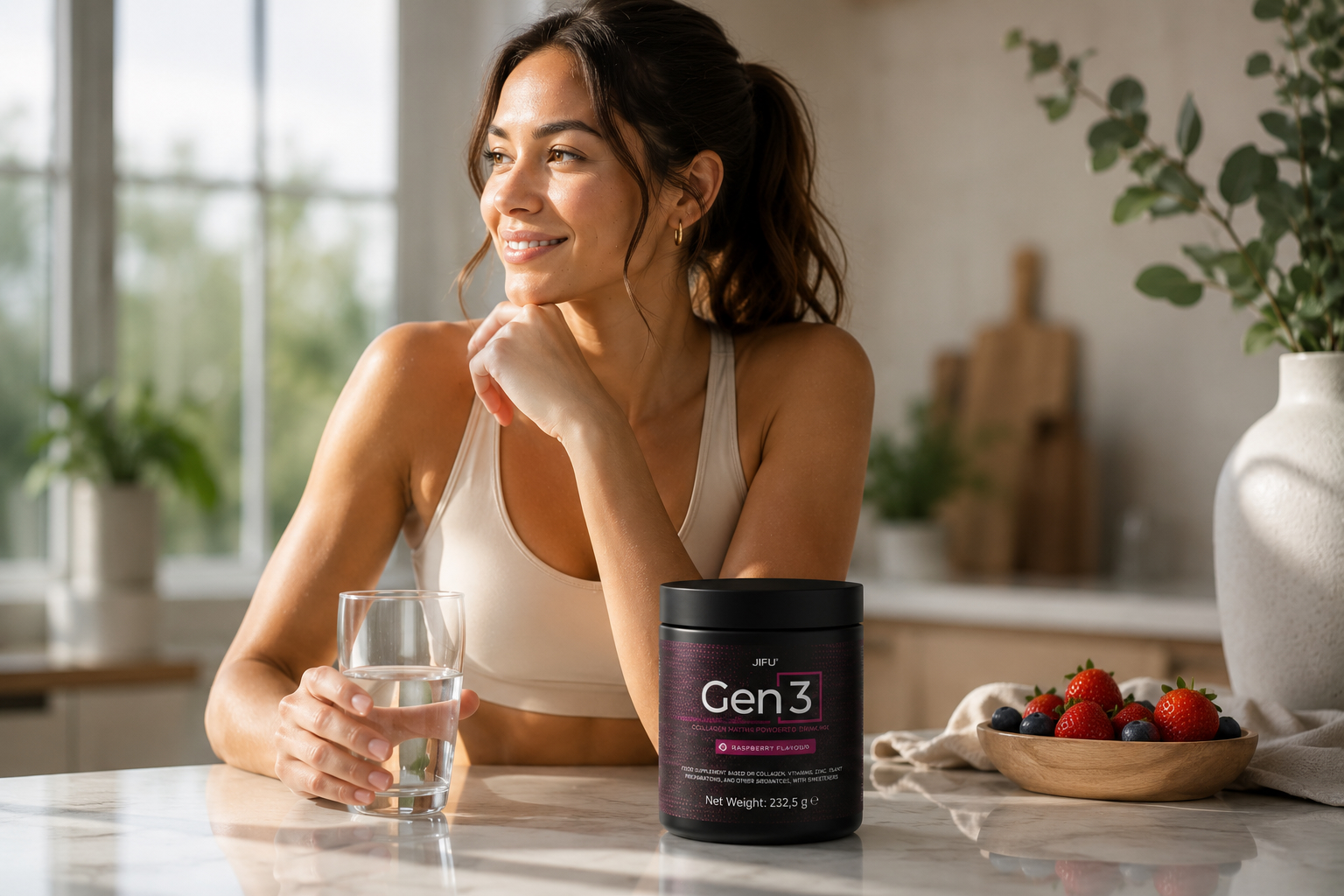 Premium wellness ritual with GEN3 collagen and beauty lifestyle